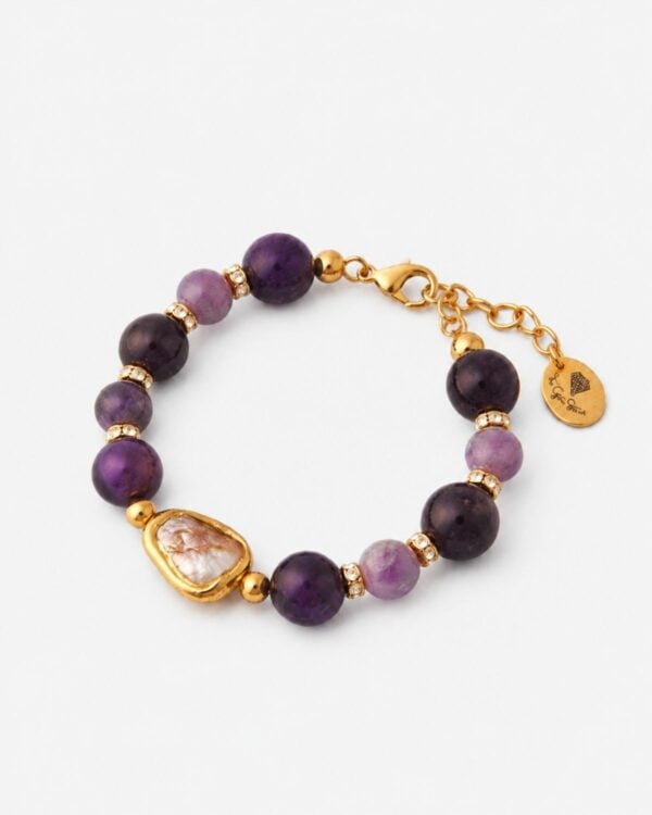 Amethyst and pearl bracelet with gold accents