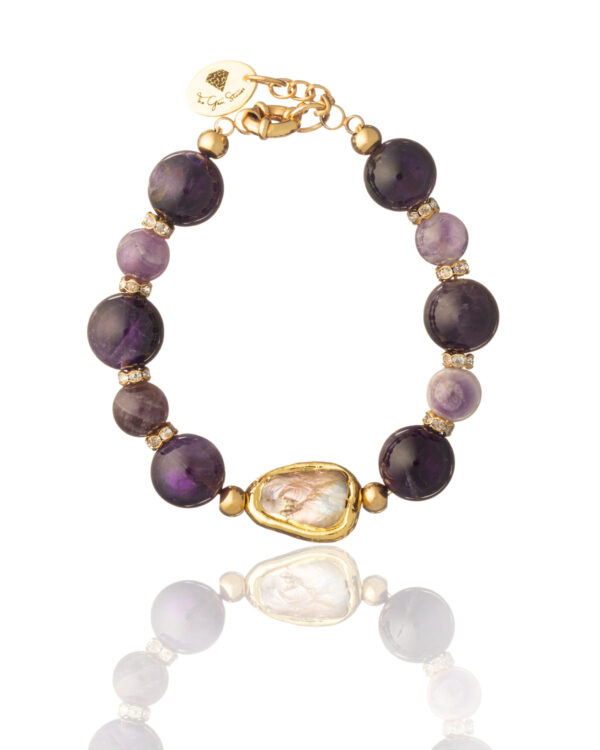 Amethyst and pearl bracelet with gold accents