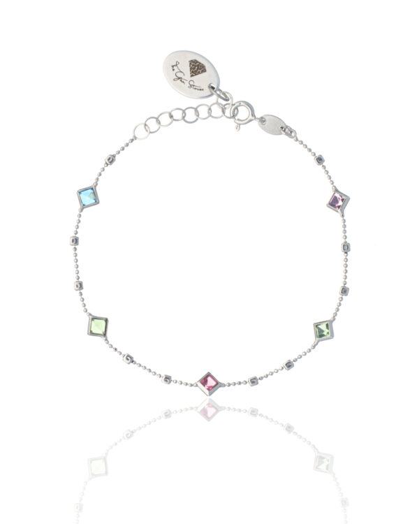 Rhodium plated bracelet with colorful square crystals