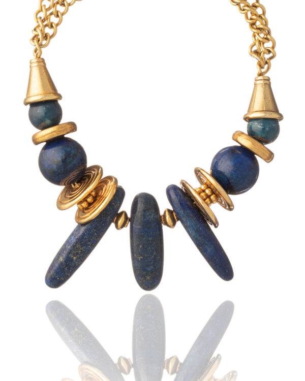 Close-up of Lapis Lazuli Sticks Bracelet with gold-plated accents