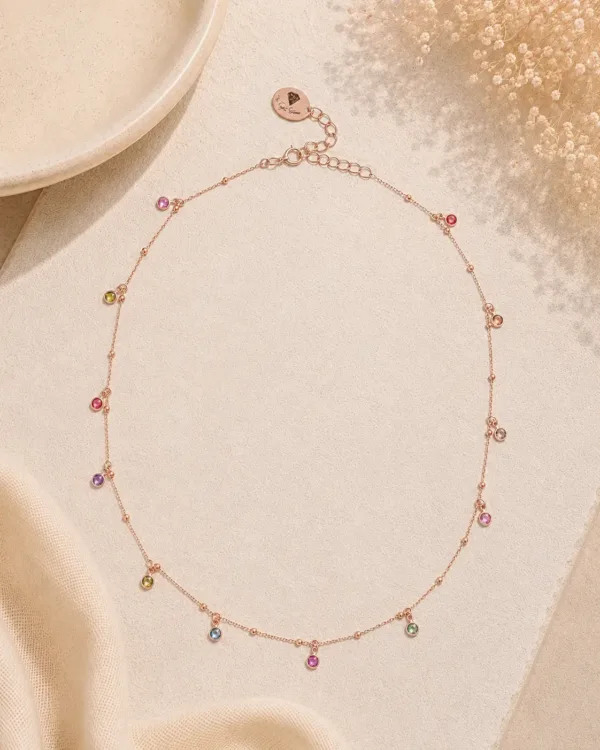 Short Necklace with multicolor Crystals – 24k gold plated