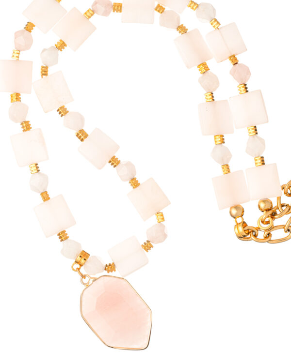 Close-up of Rose Jade Necklace with Gold Accents Elegance Edition