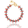 Coral and blue ripple beads bracelet on a white background