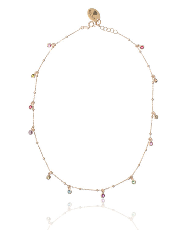 24k gold plated short necklace with colorful crystals