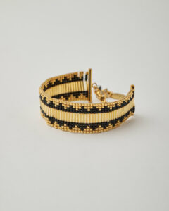 Handmade cuff bracelet with black and gold Miyuki beads – The Gem Stories