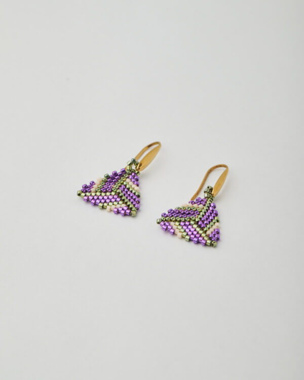 Purple and green Miyuki triangle earrings by The Gem Stories