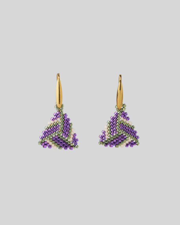 Purple and green Miyuki triangle earrings by The Gem Stories