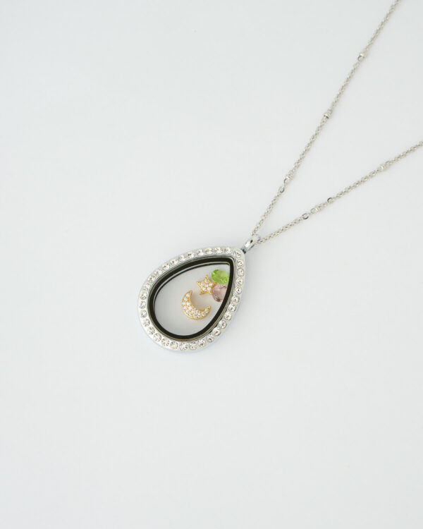 Celestial Moon TearDrop Memory Locket Necklace by The Gem Stories