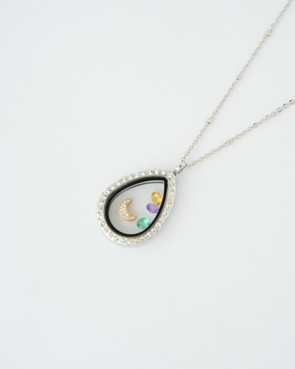 Colorful Moon TearDrop Memory Locket Necklace by The Gem Stories