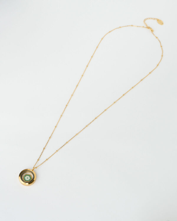 Golden Green Evil Eye Miyuki Memory Locket Necklace by The Gem Stories