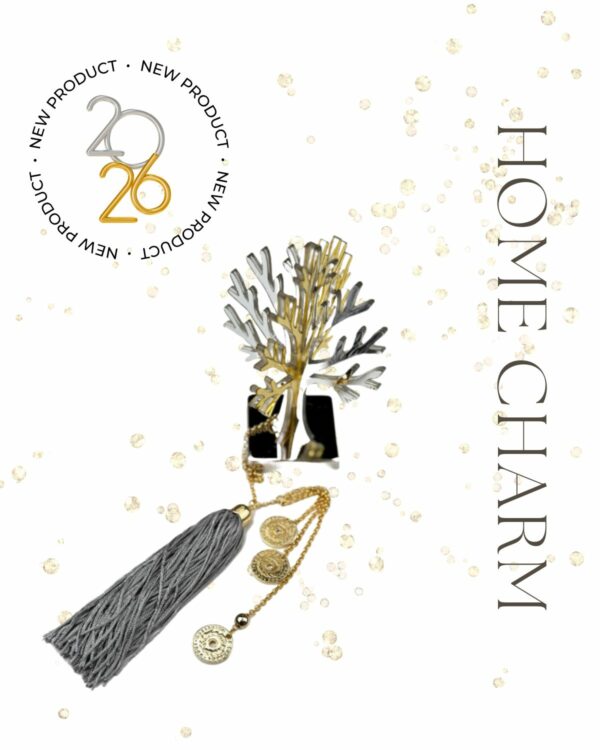Nude 3D Tree Home Charm 2026 by The Gem Stories – handmade metallic gold and silver tree talisman symbolizing growth, harmony, and strength.