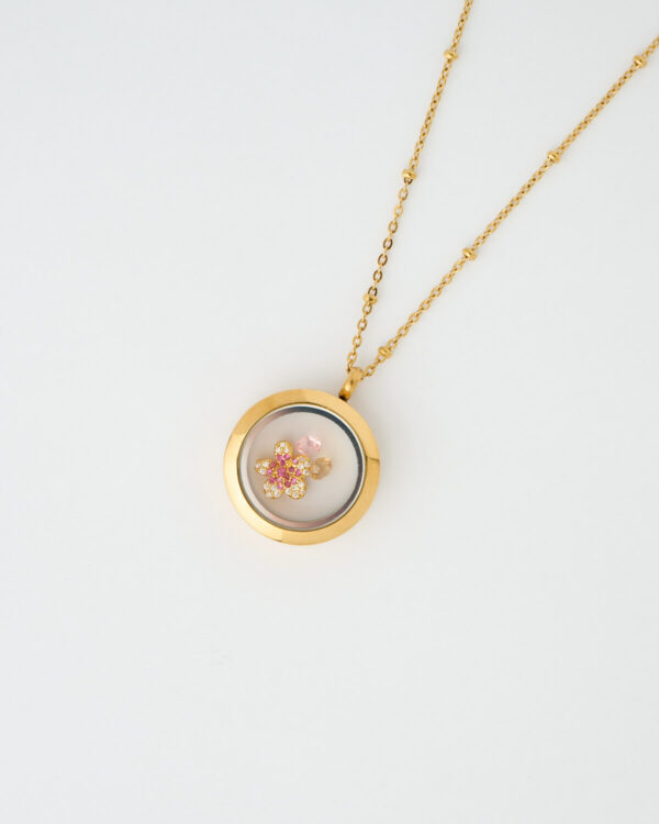 Pink Flower Memory Locket Necklace by The Gem Stories