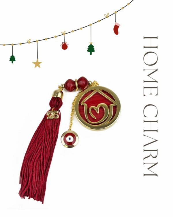 Red Home Charm 2026 by The Gem Stories – handmade gold and red enamel charm symbolizing love, prosperity, and protection.