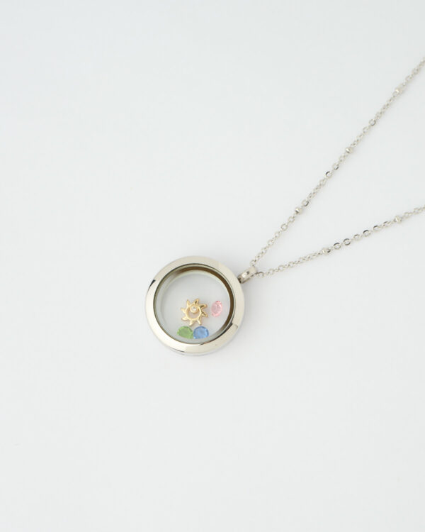 Silver sun and colorful stones memory locket necklace by The Gem Stories