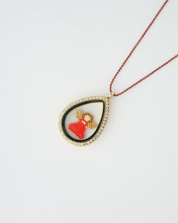 Red Angel Miyuki Drop Locket Necklace by The Gem Stories