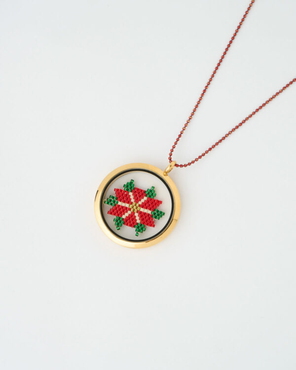 Poinsettia Miyuki memory locket necklace by The Gem Stories