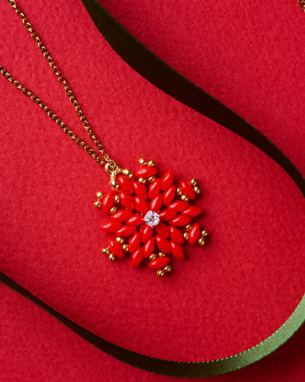 XMAS Necklace Red Snowflake - Chain 70cm