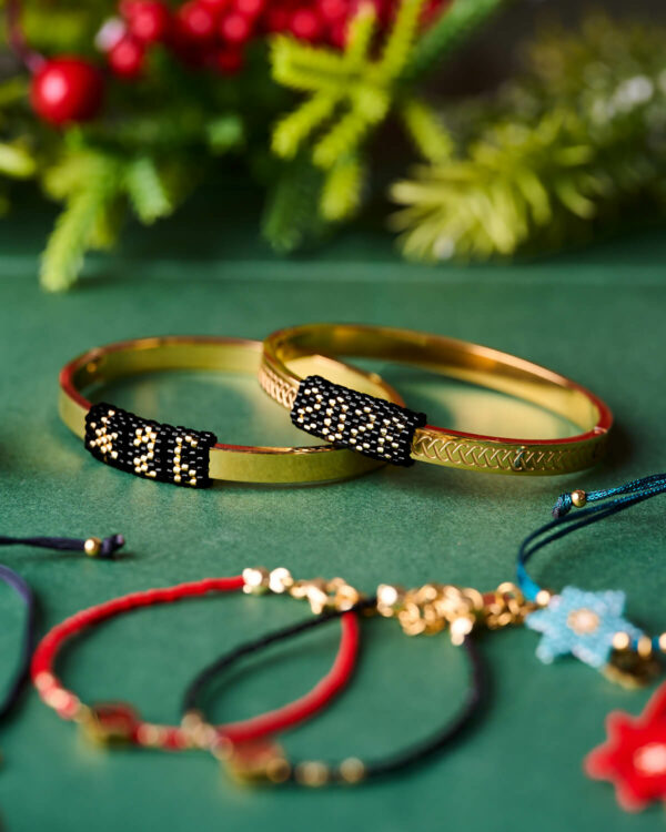 Festive 26 Gold Bangle with black beaded detail by The Gem Stories