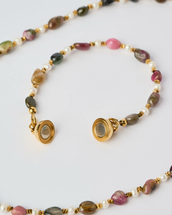 Earth Harmony multiway handmade bracelet with natural stones and gold clasp by The Gem Stories