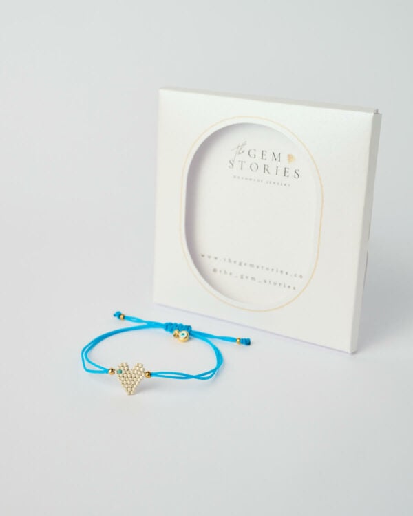 Βραχιόλι Miyuki με γούρι καρδιά – Ice Blue