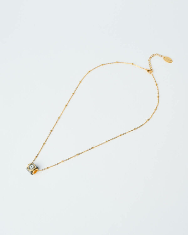 Κολιέ Miyuki Round Evil Eye σε απόχρωση gunmetal με χρυσή αλυσίδα, χειροποίητο από το The Gem Stories