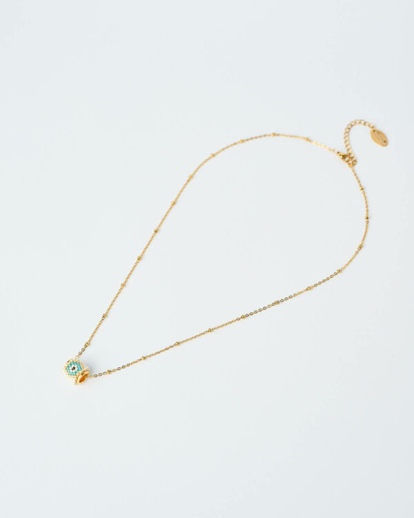Κολιέ Miyuki Round Evil Eye σε απόχρωση Ice με χρυσή αλυσίδα, χειροποίητο από το The Gem Stories