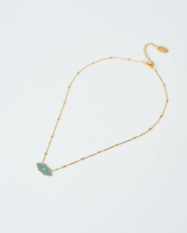 Λεπτό κολιέ Miyuki Evil Eye σε μπλε απόχρωση με χρυσή αλυσίδα, χειροποίητο από το The Gem Stories