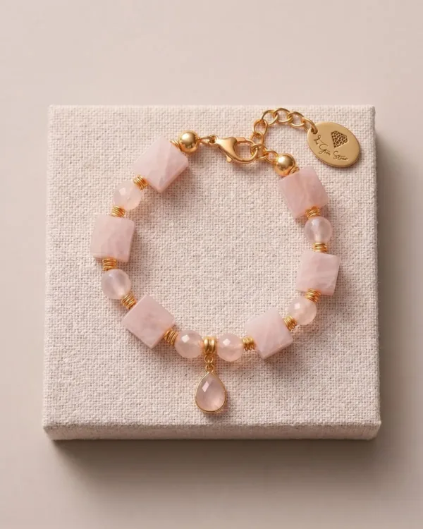 Handmade Blush Rose Quartz Bracelet Concept featuring soft pink rose quartz gemstones in an elegant handcrafted design.