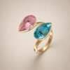 The Gem Stories Δαχτυλίδι με κρυστάλλους σε απαλό ροζ και ανοιχτό τιρκουάζ