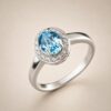 Δαχτυλίδι Aquamarine Oval με επιμετάλλωση ροδίου και κομψό σχεδιασμό.