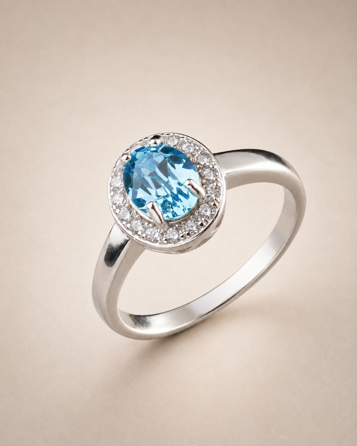 Aquamarine Oval Ring – Rhodium Plated Aquamarine Oval Ring Rhodium Plated with Elegant Design