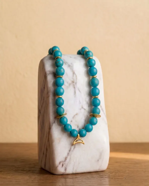 Handmade Dynamic Vivid Blue Agate Necklace Concept featuring vibrant blue agate gemstones and an elegant handcrafted design.
