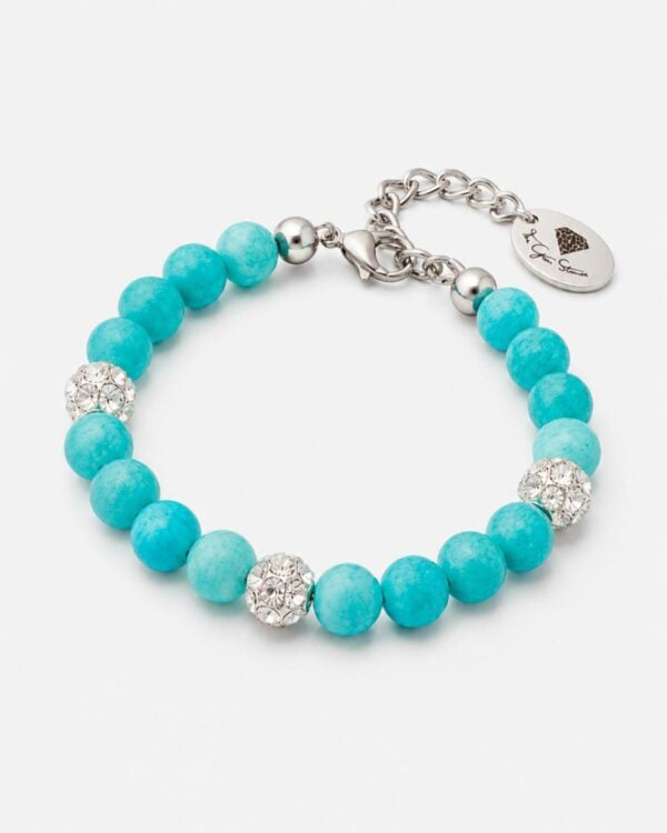 Elegant Turquoise Jade Bracelet featuring Preciosa Crystal Balls and Rhodium finish