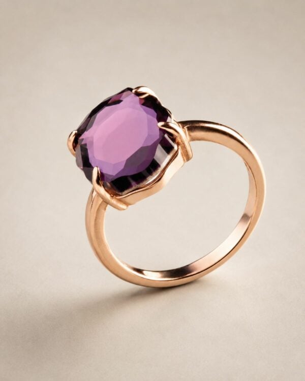 Amethyst Baroque Ring in Rose Gold Plated Setting