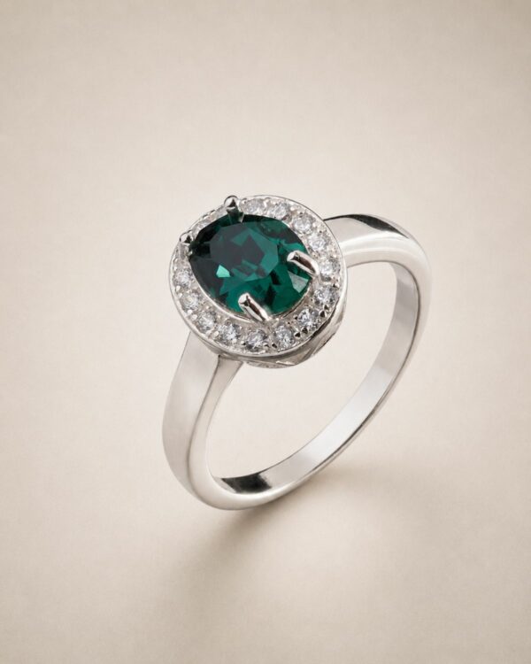 Aquamarine Oval Ring Rhodium Plated with Elegant Design