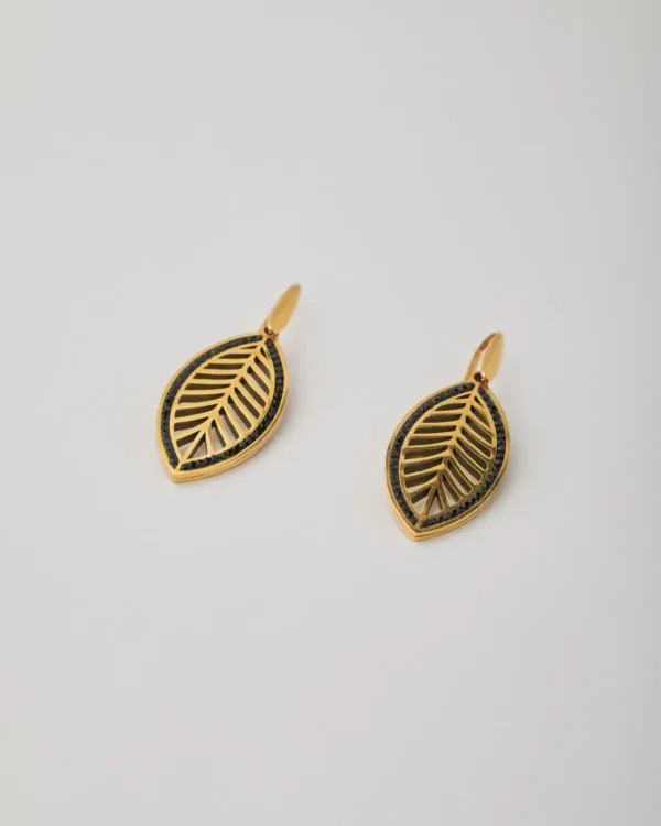 Eternal Leaf Earrings close up detail by The Gem Stories showcasing handcrafted leaf design and fine jewelry craftsmanship