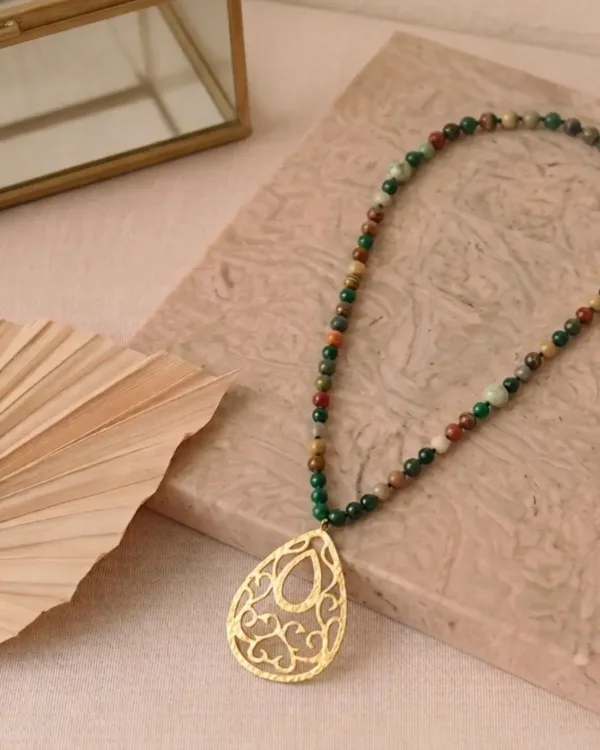 Handmade Gaia Drop Necklace Concept featuring elegant natural-inspired elements in a refined drop design.