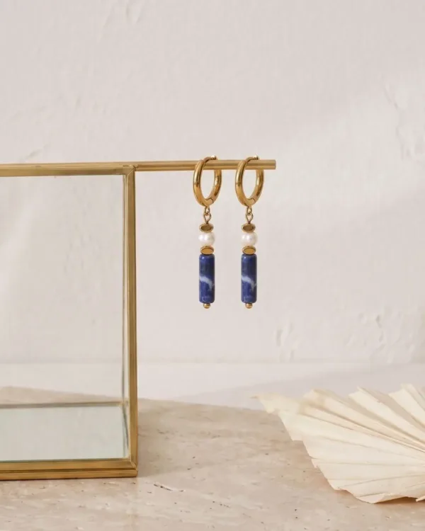 Handmade Lapis Lazuli Pearl Drop Earrings Concept 1 featuring deep blue lapis lazuli gemstones and elegant pearl accents.