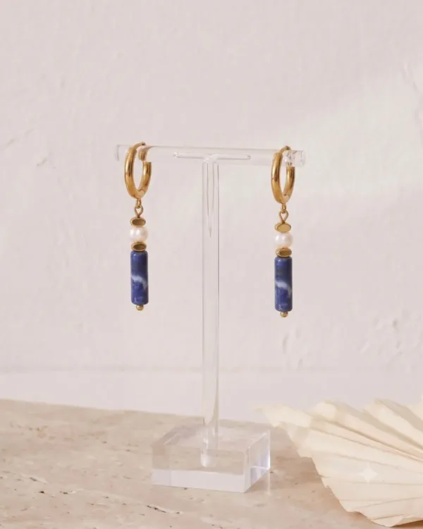 Handmade Lapis Lazuli Pearl Drop Earrings Concept 1 featuring deep blue lapis lazuli gemstones and elegant pearl accents.