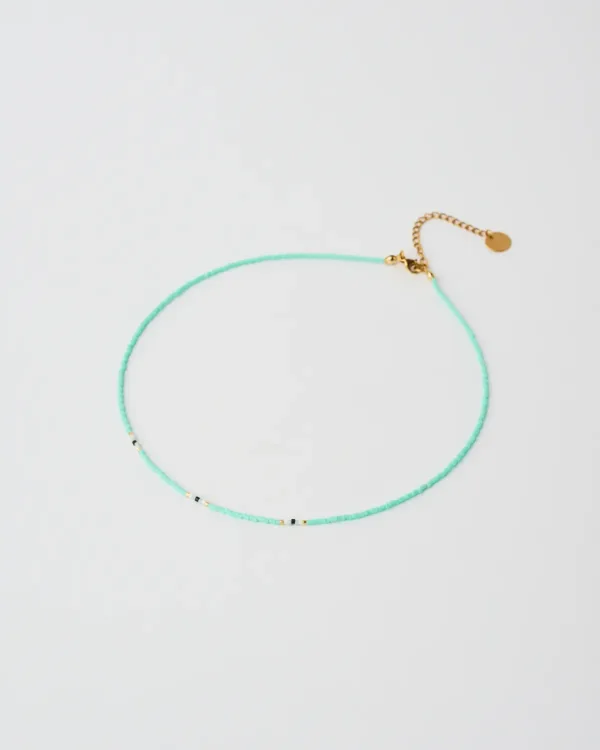 Minimal handmade Miyuki beaded aqua necklace by The Gem Stories