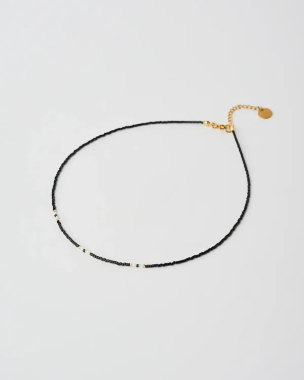 Minimal handmade Miyuki beaded black necklace by The Gem Stories