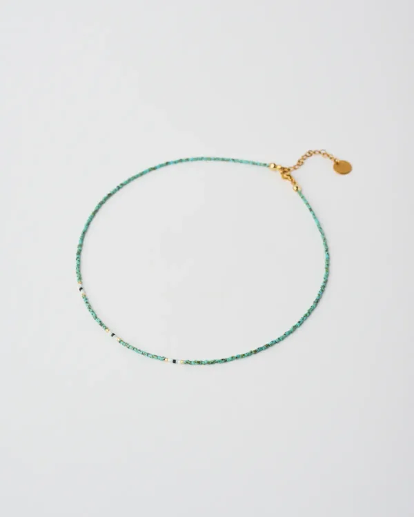Minimal handmade Miyuki beaded turquoise necklace by The Gem Stories