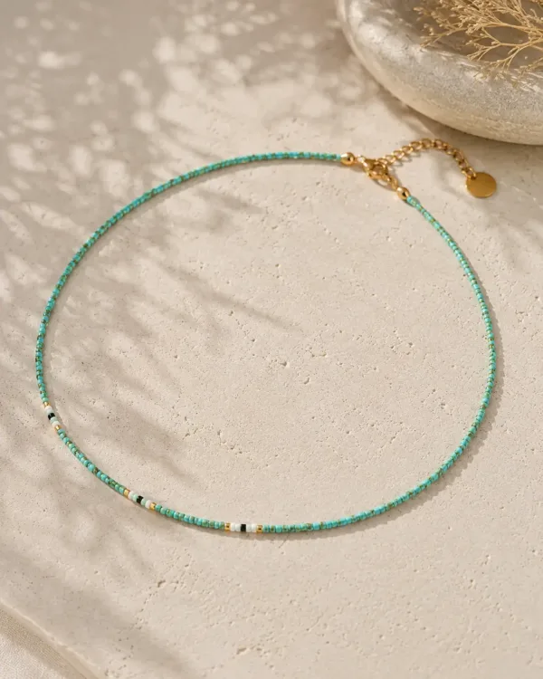 Minimal handmade Miyuki beaded turquoise concept necklace by The Gem Stories