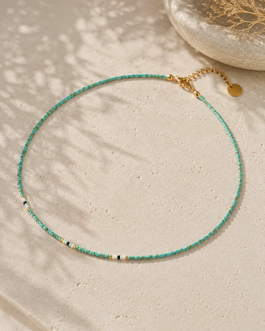 Miyuki Minimal Beaded Necklace Turquoise Concept Minimal handmade Miyuki beaded turquoise concept necklace by The Gem Stories