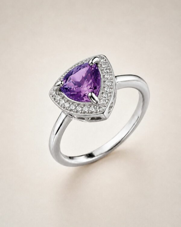 Trilliant Amethyst Silver Ring