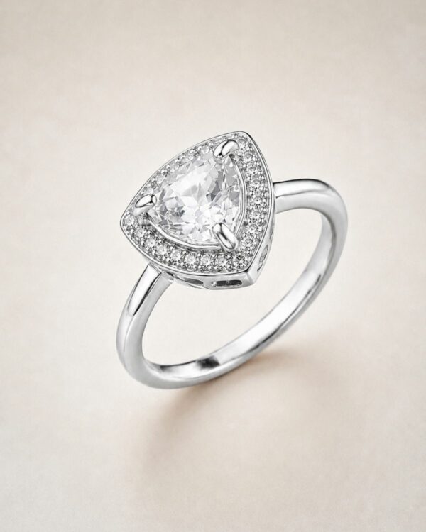 Trilliant crystal silver ring handmade by The Gem Stories