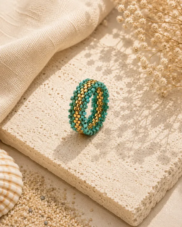 Turquoise & Gold Peyote Ring