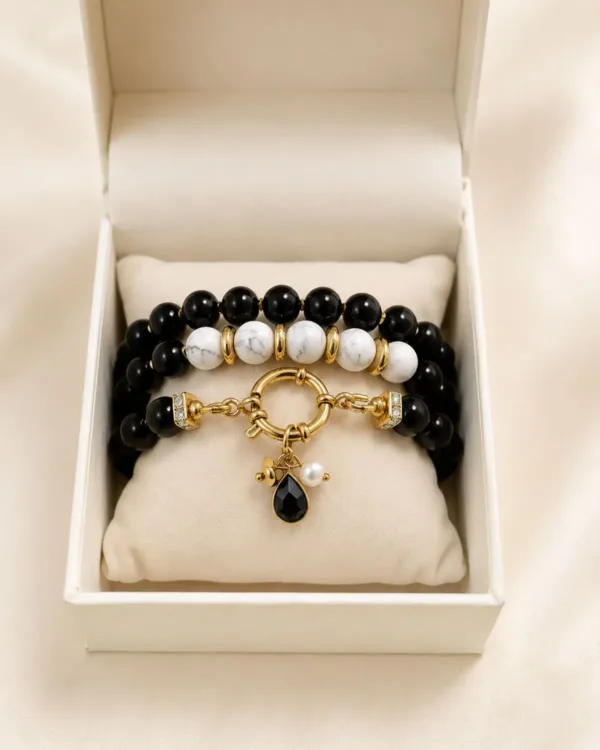Handmade multilayer black and white marble bracelet by The Gem Stories