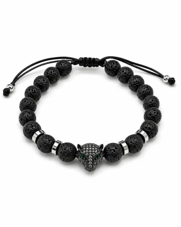 Handmade Black Panther bracelet featuring an elegant panther motif and stylish bead detailing.