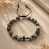 Handmade Jade Stone Cross Bracelet featuring natural jade beads and an elegant cross charm design.